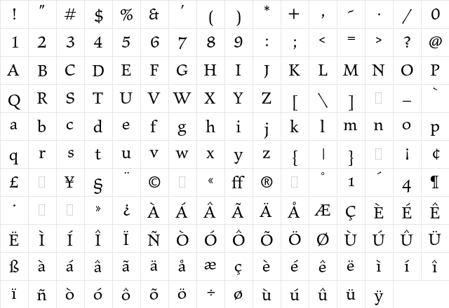 Elysium Book Plain  glyph index