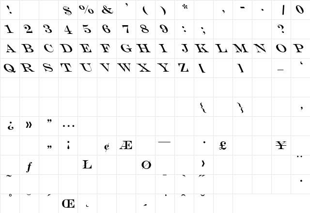 MEngravers-Size One Lefty Regular  glyph index