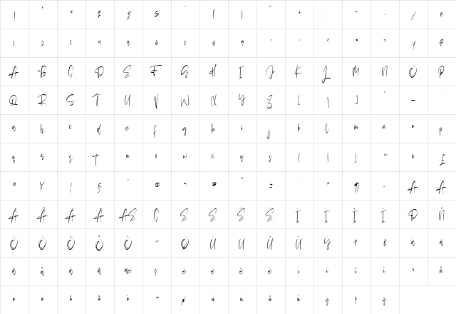 Sellviny Queen Regular  glyph index