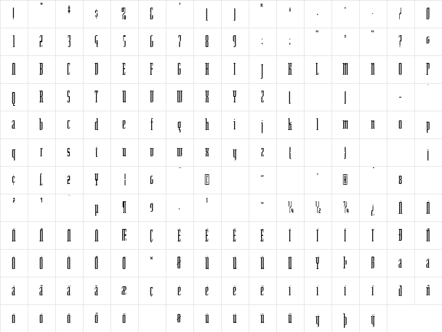 SenatorTall Regular  glyph index