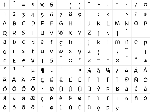 Banksia Regular  glyph index