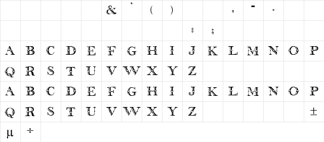 Beffle Regular  glyph index