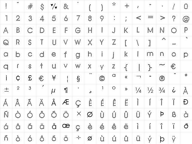 heart heaven Regular  glyph index