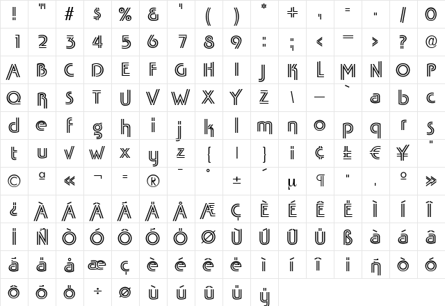 NinaBeckerTwin Regular  glyph index