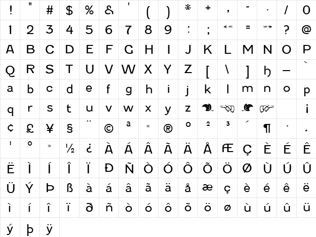 Fenwick Light Regular  glyph index