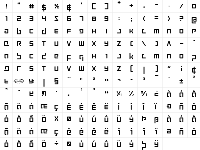 Prokofiev Regular  glyph index