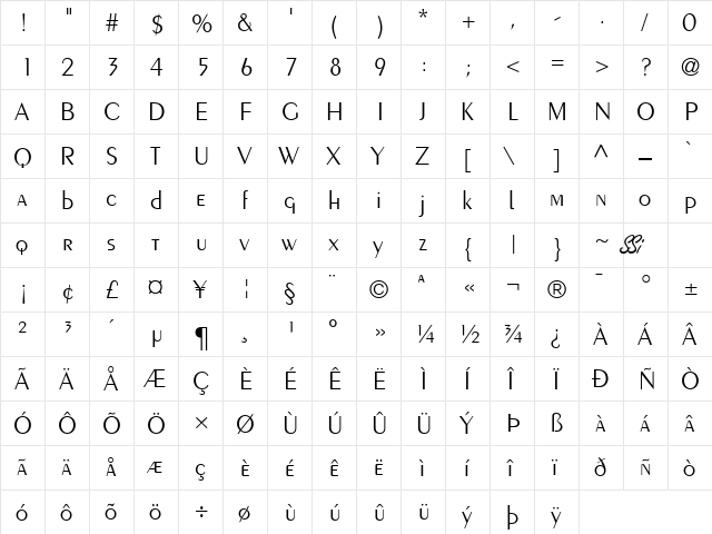Creme SSi Light  glyph index
