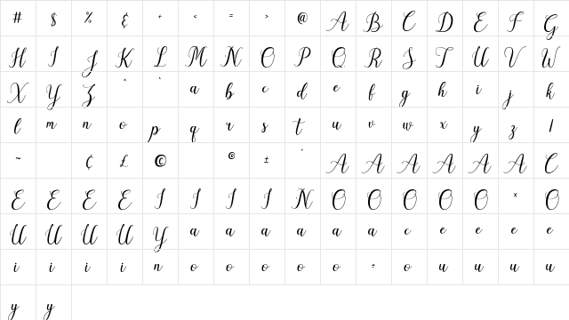 Dellisa Demo Regular  glyph index