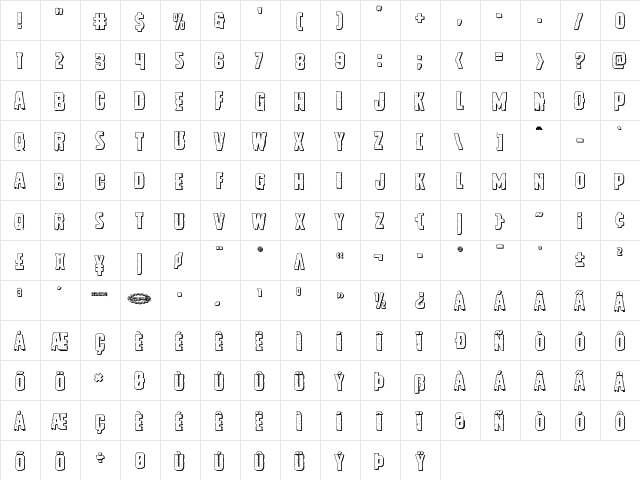 Vicious Hunger 3D Regular  glyph index