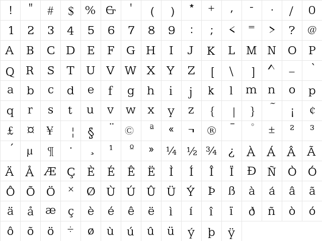 ATFAntiqueL Light  glyph index