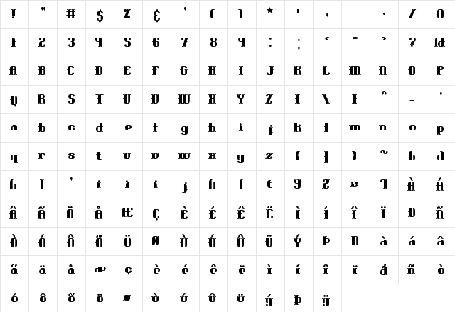 Blackoninaut Bold BRK Normal  glyph index