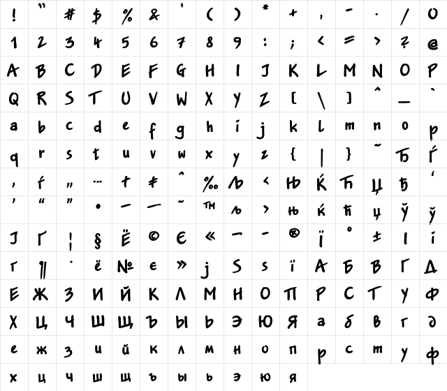 JakobExtraC Regular  glyph index