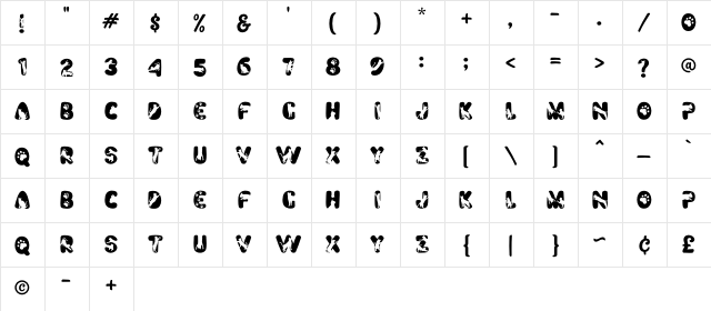Cute Meow Regular  glyph index