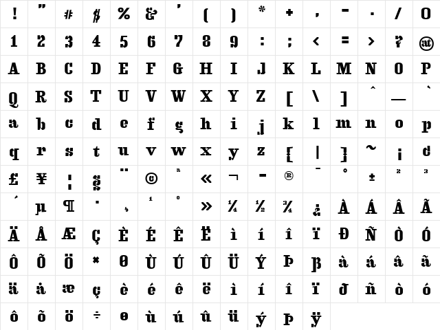 Beetle Regular  glyph index