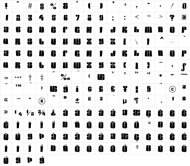 a_GladeBrk Regular  glyph index