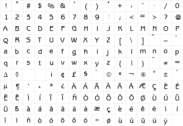 BenjaminSansMedium Regular  glyph index