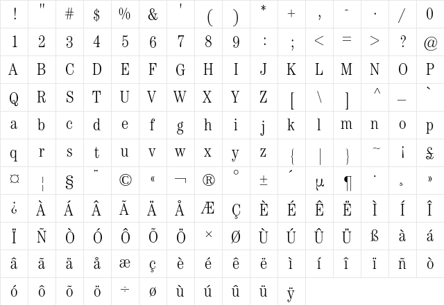 Century ITC BQ Regular  glyph index