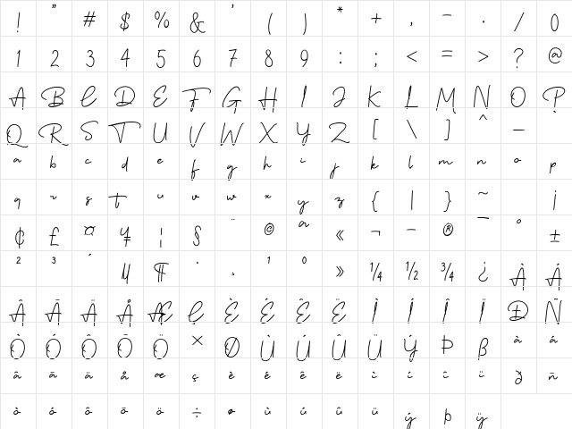 Rossellia Regular  glyph index