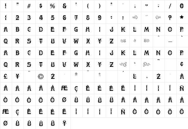 Fillet Regular  glyph index