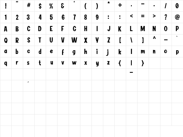 BIMBEY Regular  glyph index