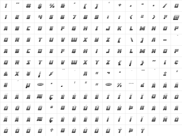 Liberty Legion Gradient Italic Italic  glyph index
