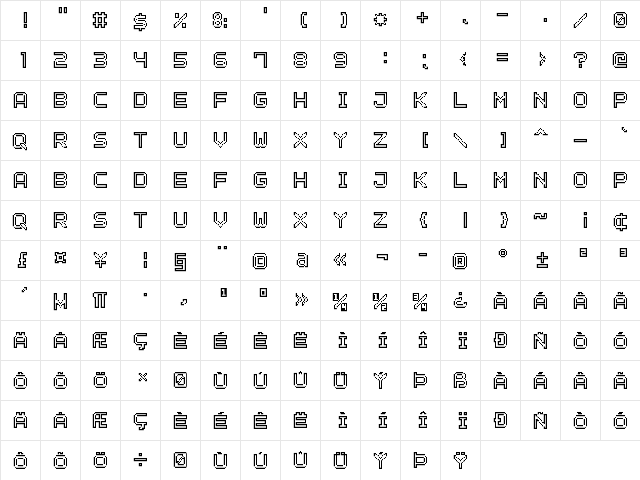 Outline Pixel7 Regular  glyph index