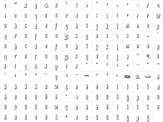 Deathshead 3D Regular  glyph index
