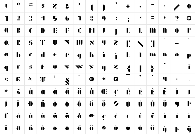 P22 Albers 3 Regular  glyph index