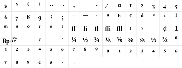 Caslon Pro Black SSi Bold  glyph index