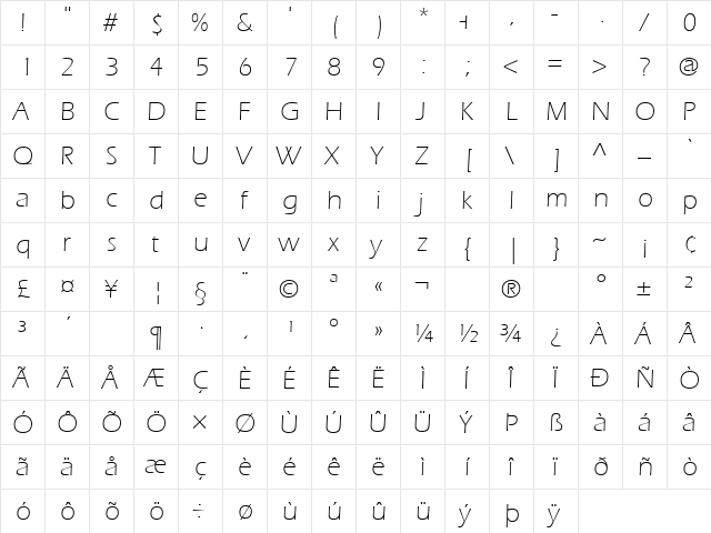 ItcEras Light  glyph index