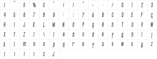 SF Gothican Condensed Bold Italic  glyph index