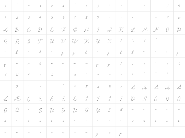 Sunday Girl Regular  glyph index