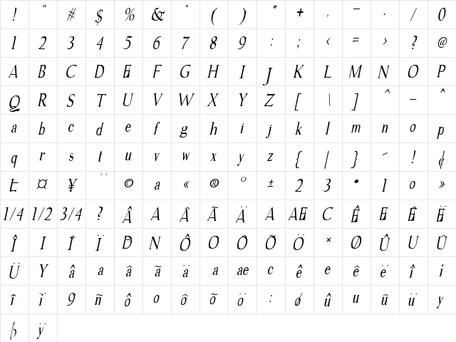 Gudvayne Regular  glyph index