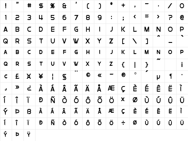 Chromia Supercap Condensed Bold  glyph index