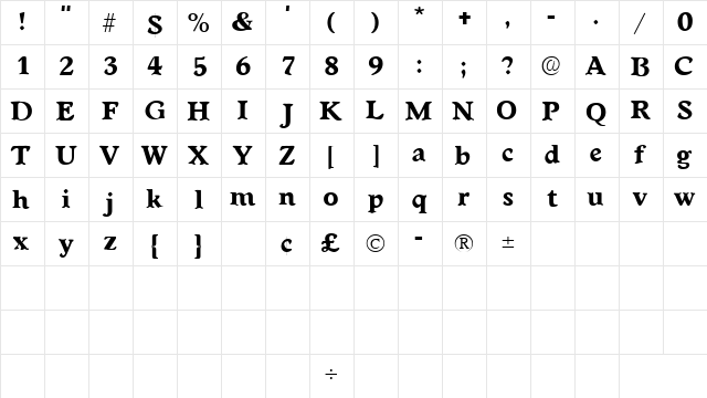 CupolaSSK Regular  glyph index
