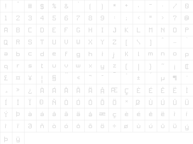 JD DigiSquare Regular  glyph index