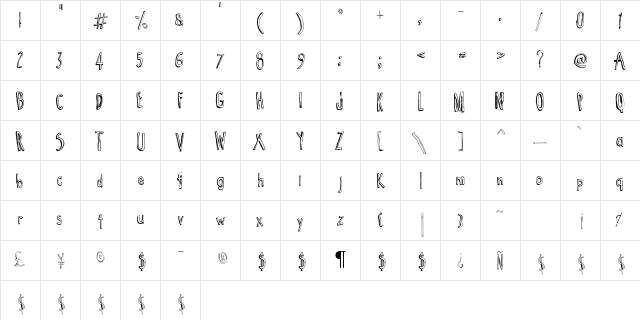 Cartoon  Tunes Regular  glyph index