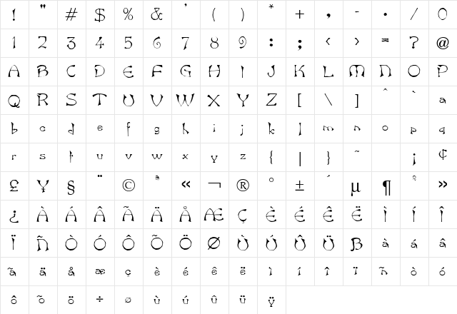 BambergDB Bold  glyph index