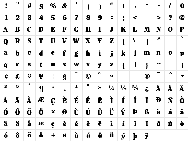 ClearfaceBlackSSK Regular  glyph index