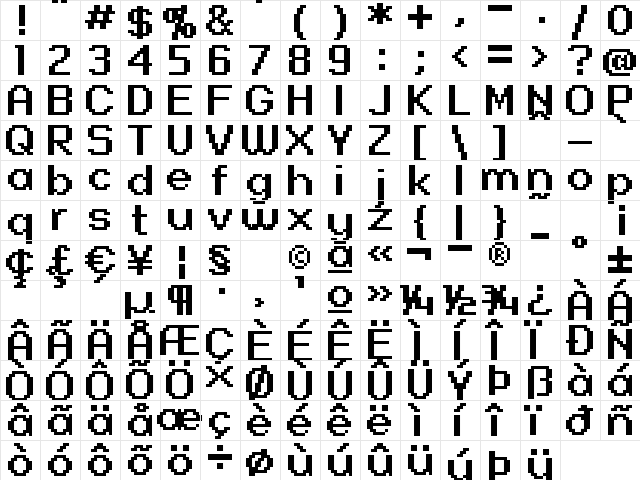 schoenecker 10_65 Regular  glyph index