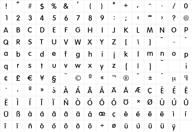 VolkswagenSerial-Medium Regular  glyph index