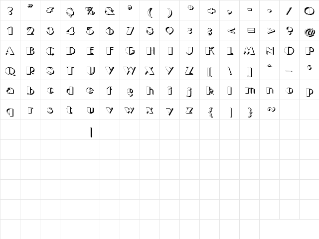 Samspade 3 Regular  glyph index