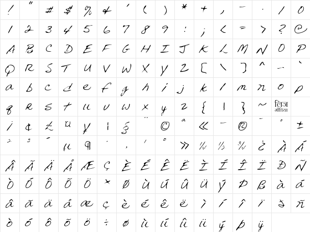 LEHN240 Regular  glyph index