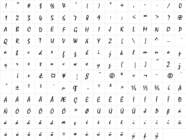 CASMIRA Regular  glyph index