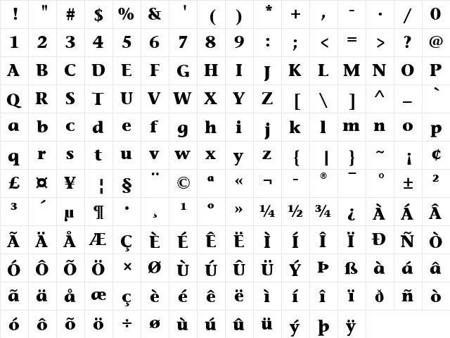 StoneInfITC Bold  glyph index