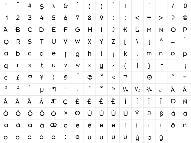 KernelLightSSK Regular  glyph index