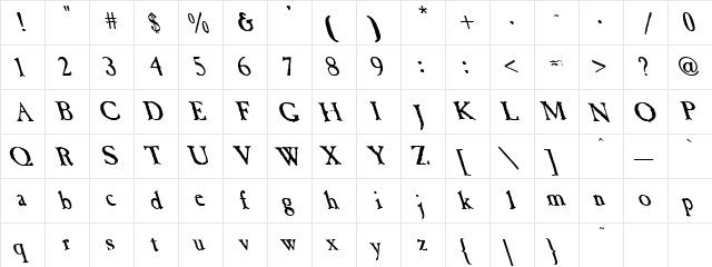 Purple 1 Regular  glyph index