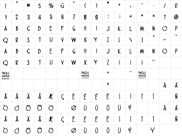 FINOLIS Regular  glyph index
