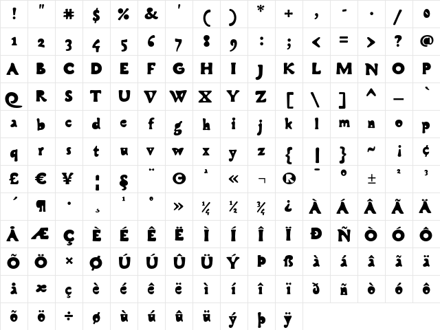 Cobra Bold  glyph index