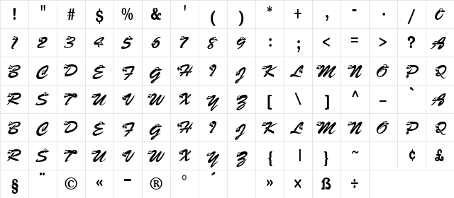 KASnake Regular  glyph index
